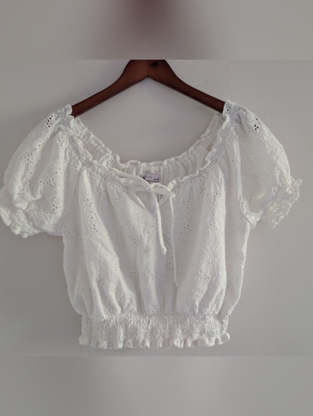 SO White Eyelet Peasant Crop Top